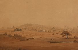 Circle of John Constable (1776-1837) British. Harrow on the Hill, Watercolour, Inscribed Verso, 9