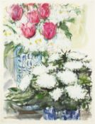 Kay Gallwey. 'Red Tulips and Daisies', Mixed Media, Signed and Dated '89, 30