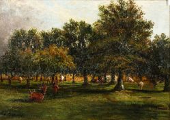 Early 20th Century. Cattle in a Glade with Trees Beyond, Oil on Canvas, Indistinctly Signed, 17