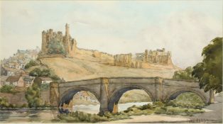 Max Ludby (1858-1943) British. Castle on a Hillside, Possibly Ludlow, Watercolour, Signed, 8