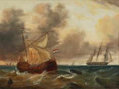 Late 19th Century Dutch School. Shipping in Rough Seas, a Pair, Oil on Artists Board, 12