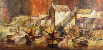 Ted Dyer (b.1940) British. 'Polperro Harbour', Oil on Board, Signed, 24