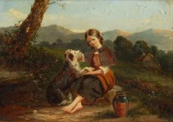 19th Century English School. Girl and her Dog in a Landscape, Oil on Canvas, 8