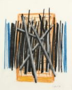 Andrew Southall (b.1947) Australian. Abstract with Orange, Grey, Blue and Black, Mixed Media, 14