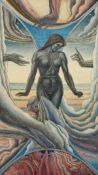 Symbolist School Circa 1937. Female Nude in a Surreal Landscape, Watercolour, Indistinctly