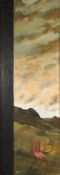 Jago Max Williams. Landscape at Dusk with Chairs in a Field, Oil on Canvas, 60