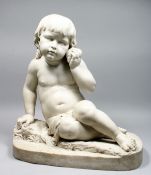 Edward George Papworth Jr. (1832-1927) British, A Carved White Marble of a young child holding a