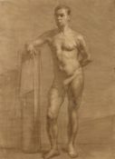 20th Century Russian School. A Study of a Standing Nude Figure, Chalk and Mixed Media, 23