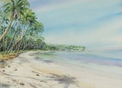 20th Century. A View of a Palm Tree Lined Beach, Watercolour, Indistinctly Signed and Dated '89, 8.