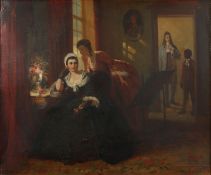 19th Century English School. An Interior Scene Featuring a Young Suitor, Oil on Canvas, Inscribed A.