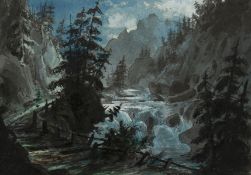 Circle of John Ruskin. Rocky Landscape by Moonlight, Watercolour, 6.5