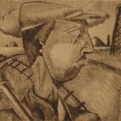 Percy Frank, Circa 1893. An Etching of a Farmer holding a Pick Axe, Signed in Pencil, 4