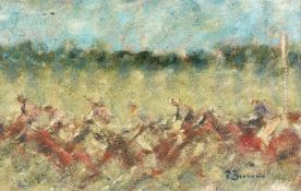 Paul Beauvais British. Horse Racing, Oil on Canvas, 12
