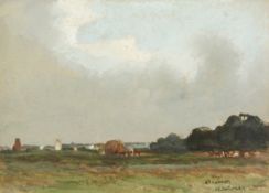 Albert Ernest Bottomley (1873-1950) British. 'Nr Ludlam', A Harvesting Scene, Mixed Media, Signed