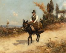 Guillermo Gomez Gil (1862-1942) Spanish. A Gentleman Seated on a Donkey on a Country Road with a