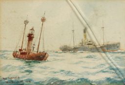 William Minshall Birchall (1884-1941) British. 'The Lightship', Watercolour, Signed, Inscribed and