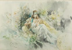 Gordon King (b.1939) British. A Seated Elegant Lady, Watercolour, Signed, 21