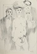 20TH Century. A Study of a Female Nude with 2 Male Companions, Mixed Media, Signed Indistinctly, 15
