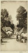 John Fullwood (1854-1931) British. Figures on a Village Road, Etching, 10