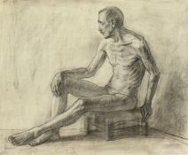 20th Century Russian School. A Study of a Seated Male Figure, Charcoal, 19