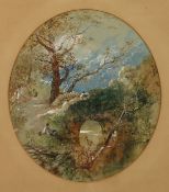 William Henry Pike (1846-1908) British. Figures Resting by a River, Watercolour, Signed, Oval, 14