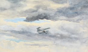 J. Andrew Lloyd (20th Century) British. Bi-Plane in Clouds, Watercolour, Inscribed Verso, 12
