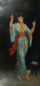 Alix Louise Enault (1850-1913) French. A Full Length Portrait of a Dancing Geisha, Oil on Canvas,