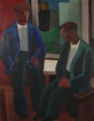 Modern British School. Two Workmen having a Drink in an interior, Oil on Canvas, 36