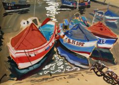Robert Soden (b.1955). Boats in a Harbour, Mixed Media, Signed, 28