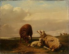 Adolphe Robert Jones (1806-1874) Belgium. Sheep in a Landscape, Oil on Mahogany Panel, Signed A.R.