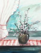 20th Century School. A Still Life of Blossom in a Jug by a Window, Oil on Canvas, Indistinctly