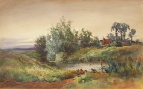 Henry Stannard (1844-1920) British. Ducks by a Pond at Dusk, Watercolour, Signed, 12