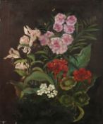 J. Knudsen, Circa 1898. A Still Life of Mixed Flowers and Foliage. Oil on Canvas, Signed, 24