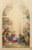 Circle of James Stephanoff. Adoration of the Magi, Watercolour, Dated 1851, Unframed, 15