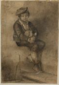 Dutch School, ' A Seated Dutch Boy', Pencil, 13