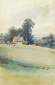 Victor Corden (1860-1939) British. Cattle before a Cottage, Watercolour, Signed, 9.5