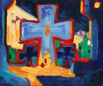 Thoedore Roszak (1907-1981) Polish American. Semi Abstract with Figures Before a Cross, Signed,