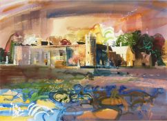 Bob Rudd (b.1944). Castle in a Colourful Landscape, Watercolour, Signed, 21