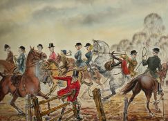 W. Owen Ward (British). A Comical Scene of a Riding Party, Watercolour, Signed, 22
