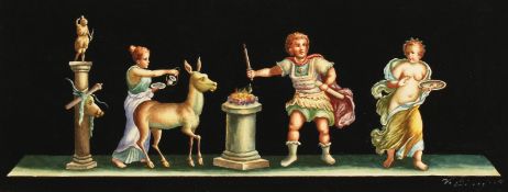 Vincenzo Bisogno (1866-1933) Italian. A Classical Frieze, Watercolour and Gouache, Signed, 4.5