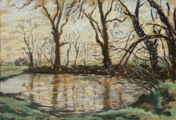 Peter Norton. Landscape with Pond and Trees, Pastel, 12