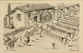 20th Century French School. A Harvesting Scene and a Scene of Drying Material, Lithograph,
