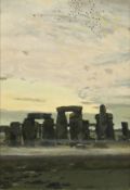 Modern British School. Stonehenge at Sunrise, Oil on Board, 12.5
