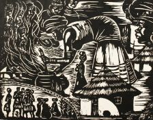 Kweti Ndzube (b.1943) South African. 'Cooking for the Spirits', Linocut, Signed, Titled, Numbered