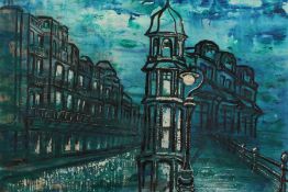 Manner of Bernard Buffet. Street Scene at Night, Watercolour, Unframed, 20
