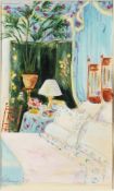 20th Century European School. A Bedroom Interior, Pencil, Watercolour and Bodycolour, Indistinctly