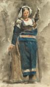 19th Century European School. A Lady in Traditional Costume, Watercolour, Signed Indistinctly, 10