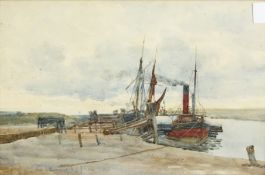 20th Century English School. A Quayside View with Boats, Watercolour, Indistinctly Signed and