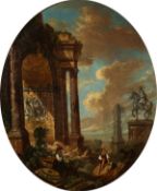 19th Century Continental School. Figures amongst Classical Ruins, Oil on Canvas, 30