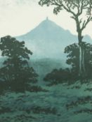 W. Wonall. 'The Tor, Glastonbury', Colour Woodblock, Signed and Inscribed in Pencil, 8